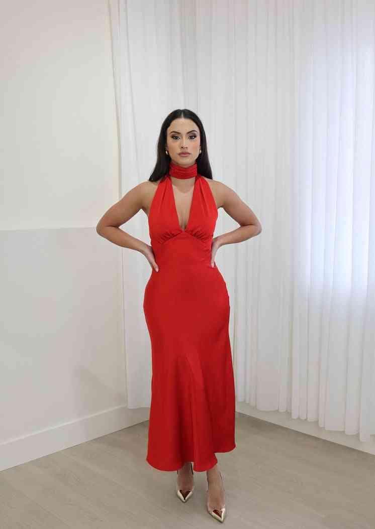 Federica Satin Midi Dress Scarlett Red | Misha Collection BELLA n' BEAR Federica Satin Midi Dress Scarlett Red | Misha Collection BELLA n' BEAR