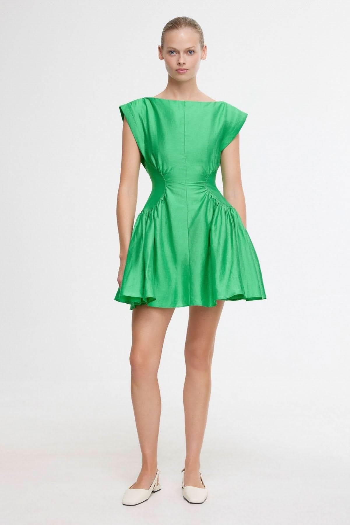 Acler Women's Emery Mini Dress, Shamrock, Nylon/Linen | Size: US2/AU6 | St. Bernard Acler Women's Emery Mini Dress, Shamrock, Nylon/Linen | Size: US2/AU6 | St. Bernard