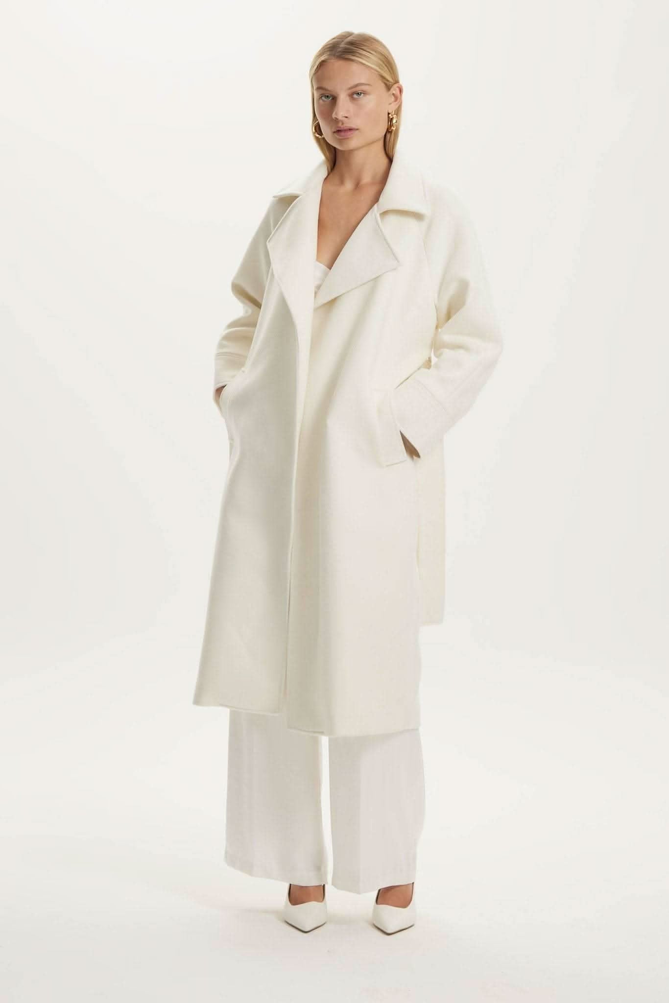 Uncover Woolen Trench Coat Cream Third Form – BELLA n' BEAR - Main Image