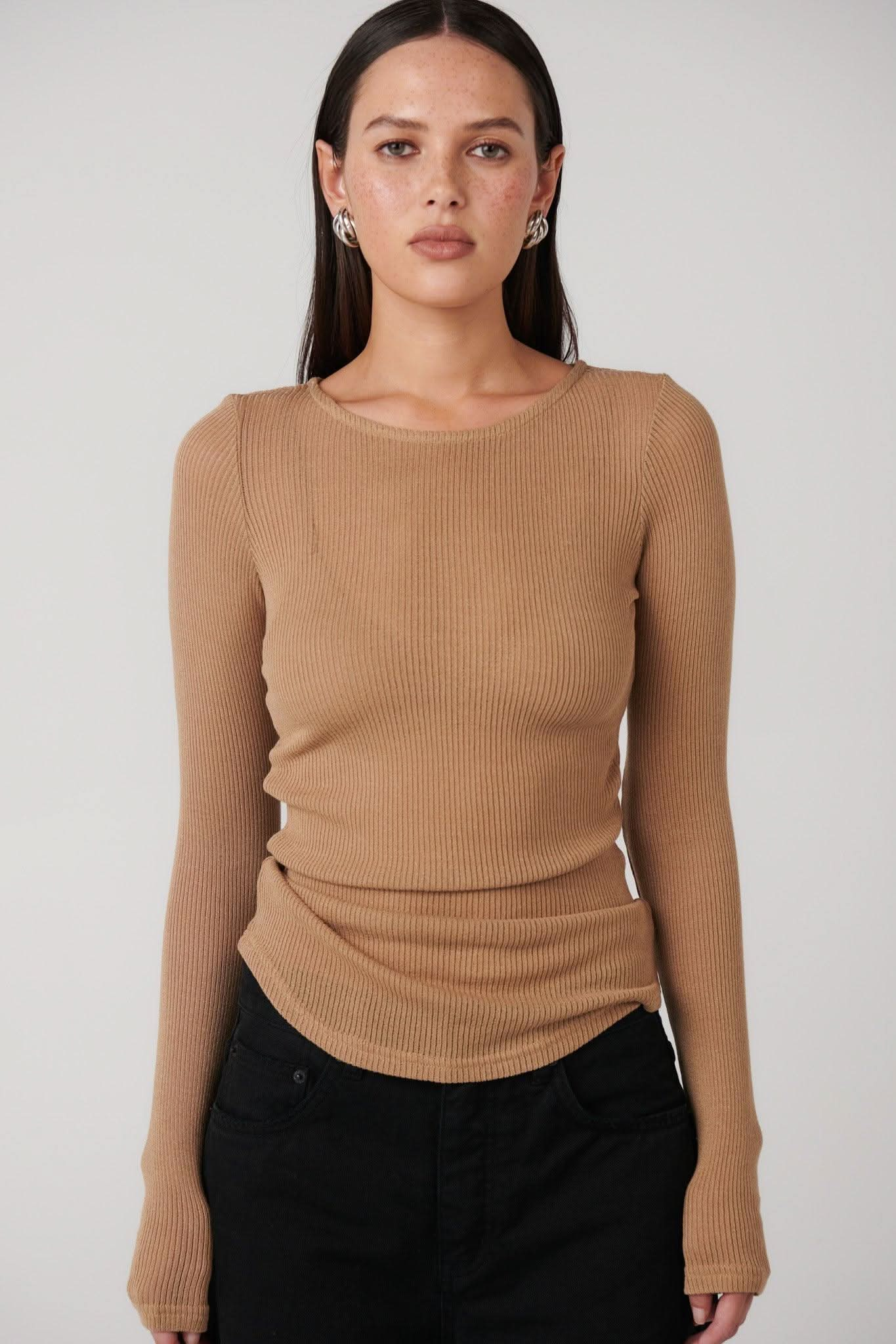 BAYSE Bayse Myles Crew Neck Top - Latte BELLA n' BEAR