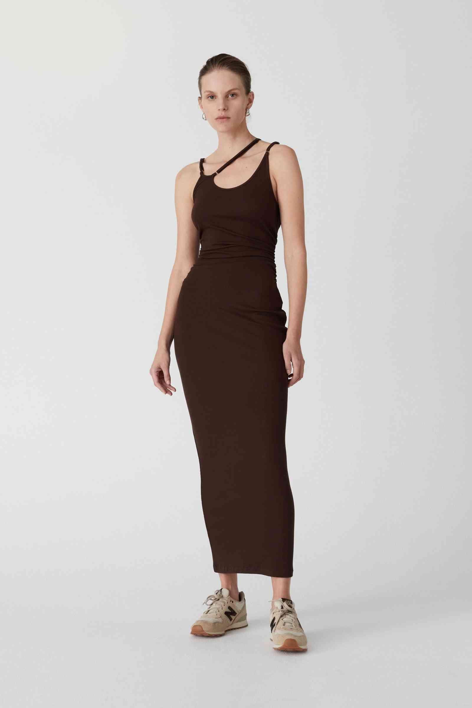 Misha Palmer Ribbed Knit Maxi Dress - Chocolate Brown