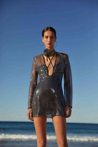 Thumbnail for MISHA COLLECTION Misha Lexter Sequin Mini Dress - Smoke Grey BELLA n' BEAR