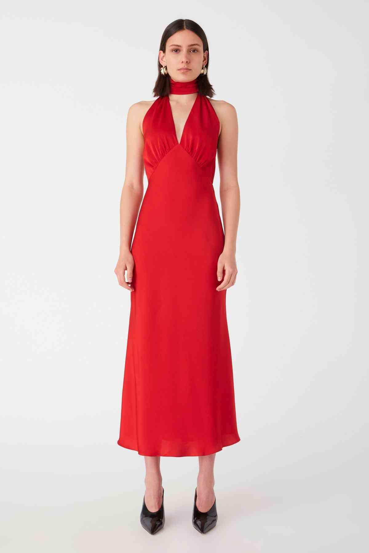 MISHA COLLECTION Misha Collection Federica Satin Midi Dress - Scarlett Red BELLA n' BEAR