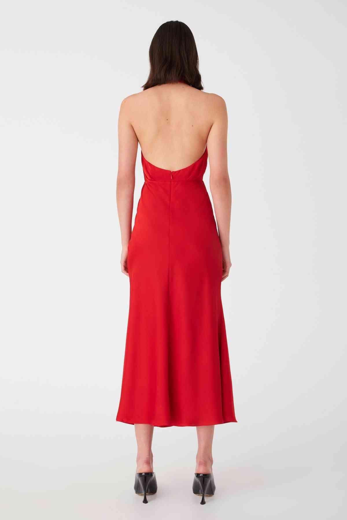Federica Satin Midi Dress – Scarlett Red