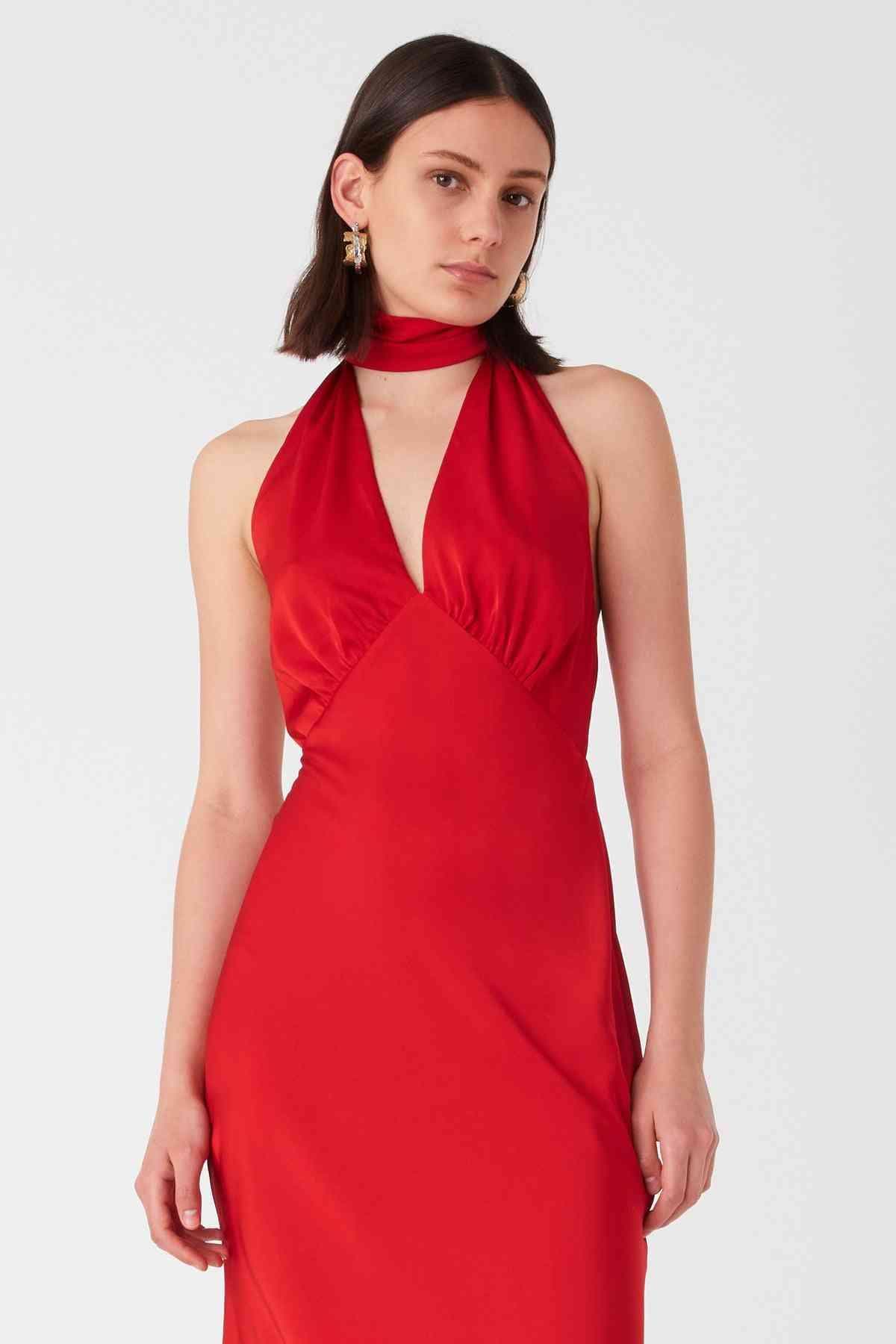 Federica Satin Midi Dress – Scarlett Red