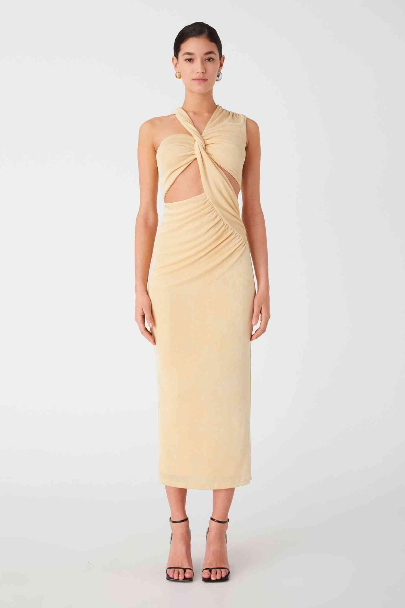 MISHA COLLECTION Misha Graciela Slinky Jersey Midi Dress - Lemon Drop BELLA n' BEAR