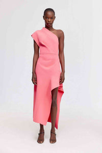 Thumbnail for a woman wearing a pink Acler Eddington Midi dress with one shoulder