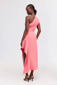 Thumbnail for a woman in a pink Acler Eddington Midi Dress standing in front of a white background