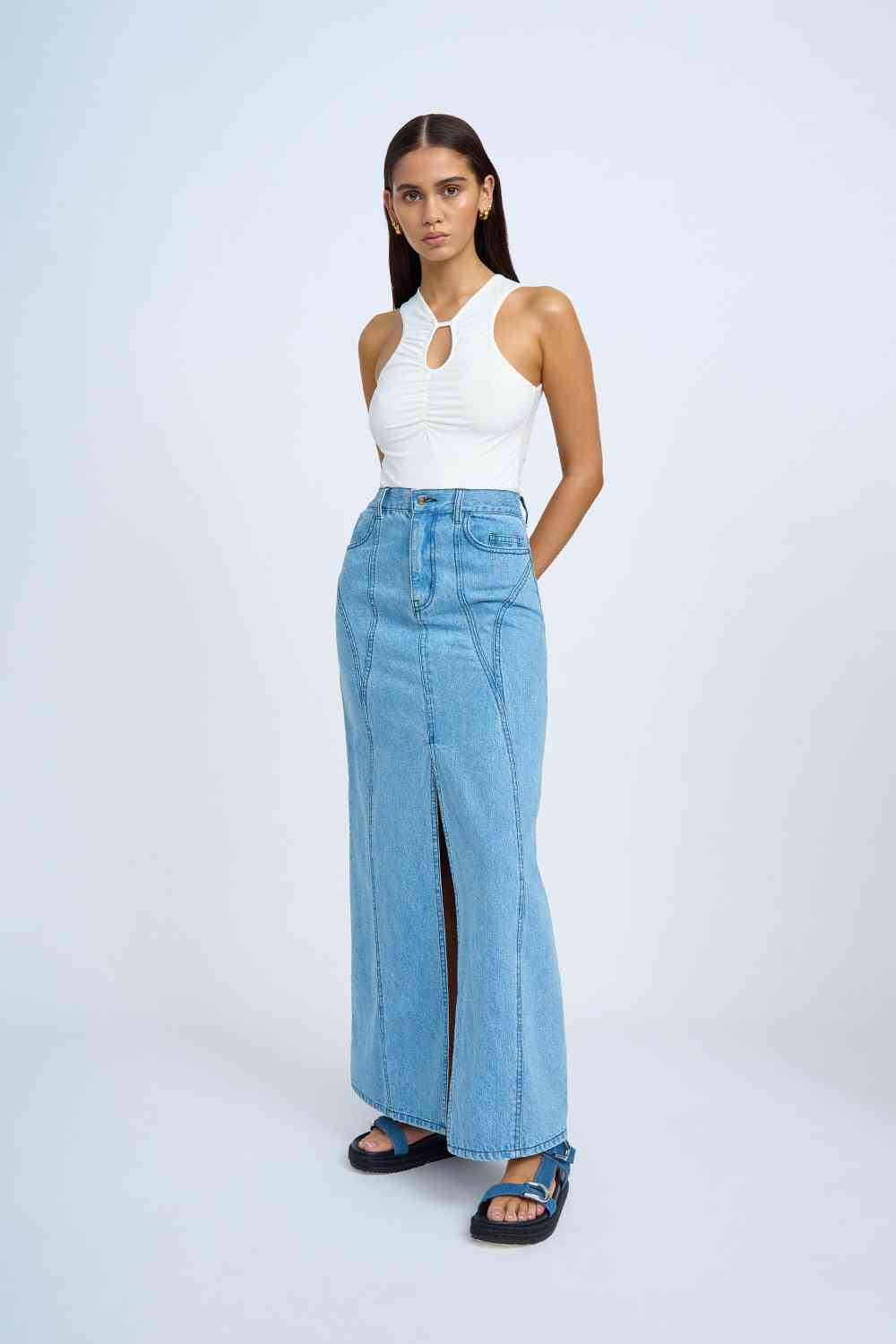 BY JOHNNY By Johnny Blue Jean Beauty A-Line Skirt - Blue Wash BELLA n' BEAR