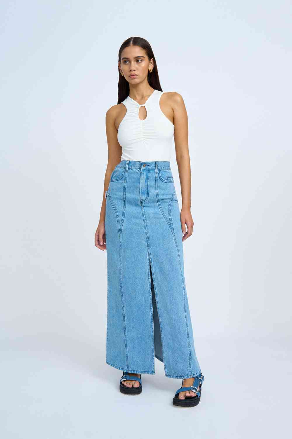 BY JOHNNY By Johnny Blue Jean Beauty A-Line Skirt - Blue Wash BELLA n' BEAR