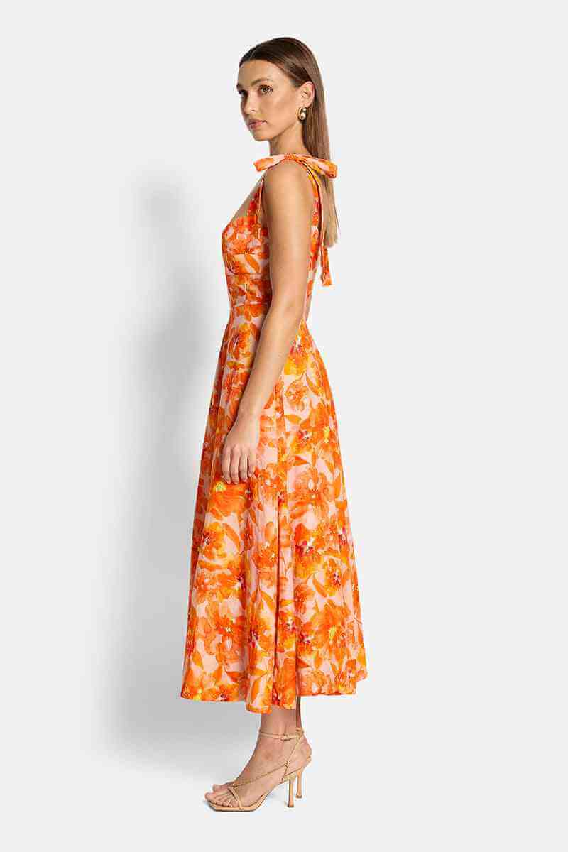 SOFIA THE LABEL Sofia The Label Genevieve Midi Dress - Orange Bloom BELLA n' BEAR