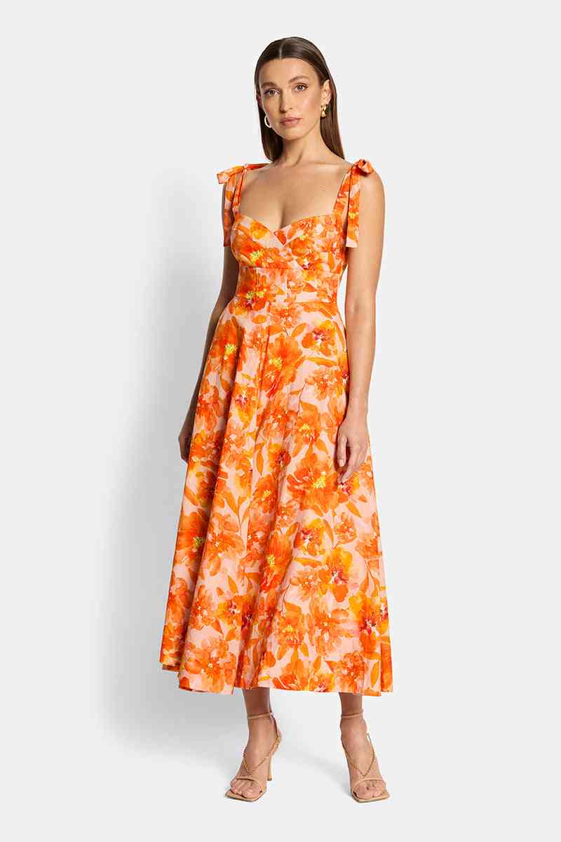 SOFIA THE LABEL Sofia The Label Genevieve Midi Dress - Orange Bloom BELLA n' BEAR