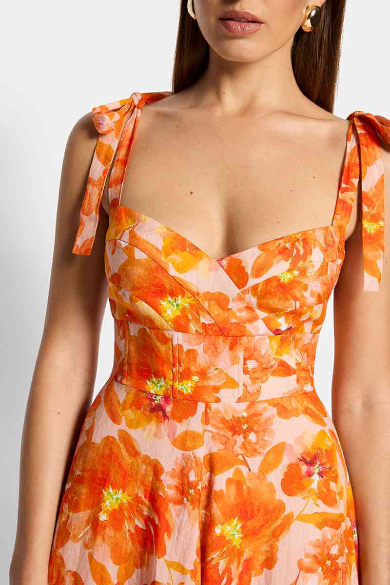 SOFIA THE LABEL Sofia The Label Genevieve Midi Dress - Orange Bloom BELLA n' BEAR