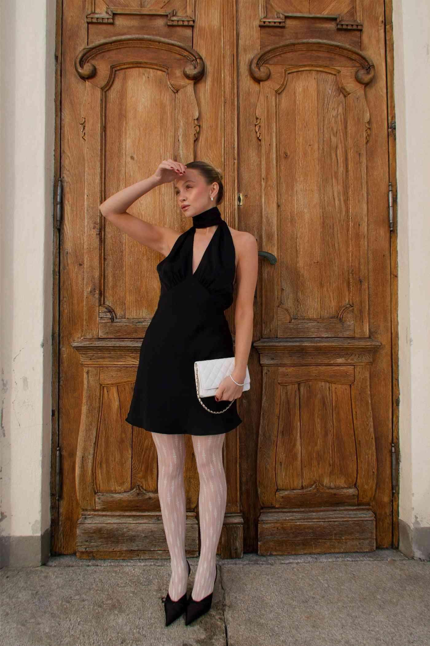 misha black mini dress Midnight Black Tweed Mini Dress