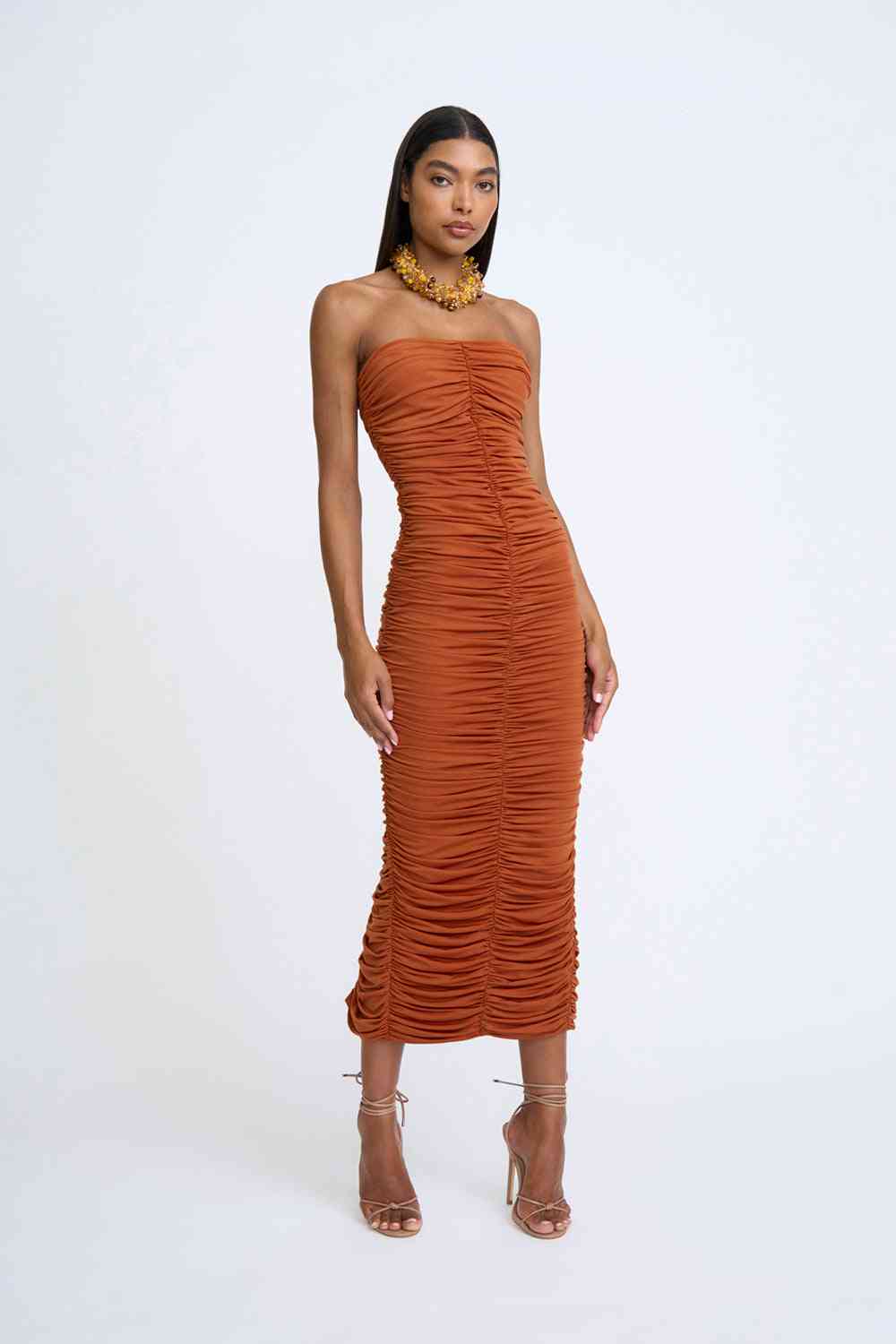 BY JOHNNY By Johnny Gloria Gathered Strapless Midi Dress - Deep Clay BELLA n' BEAR