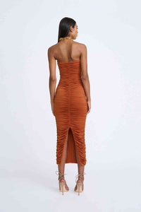 Thumbnail for BY JOHNNY By Johnny Gloria Gathered Strapless Midi Dress - Deep Clay BELLA n' BEAR