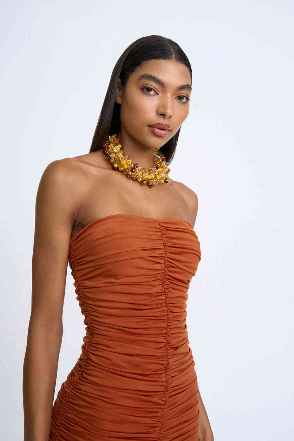 BY JOHNNY By Johnny Gloria Gathered Strapless Midi Dress - Deep Clay BELLA n' BEAR