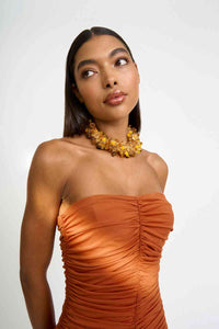 Thumbnail for BY JOHNNY By Johnny Gloria Gathered Strapless Midi Dress - Deep Clay BELLA n' BEAR