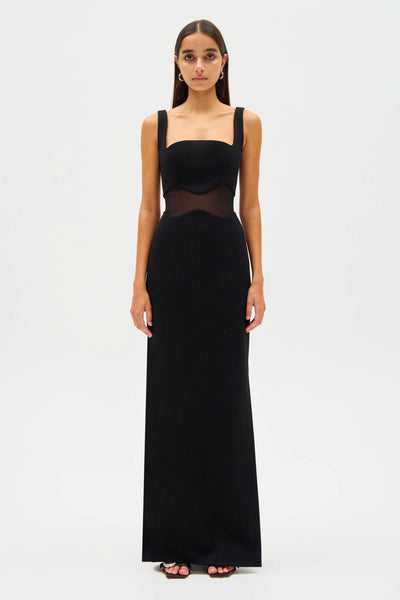 Damita Bonded Crepe and Mesh Maxi Dress