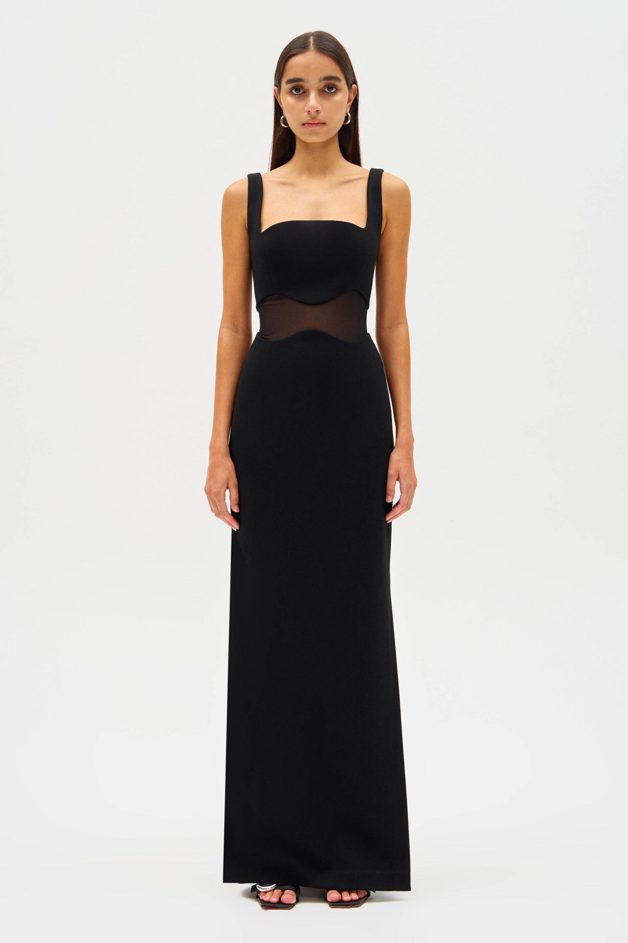 Damita Bonded Crepe and Mesh Maxi Dress