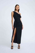 By Johnny Nadel Asymmetric Split Gown - Black