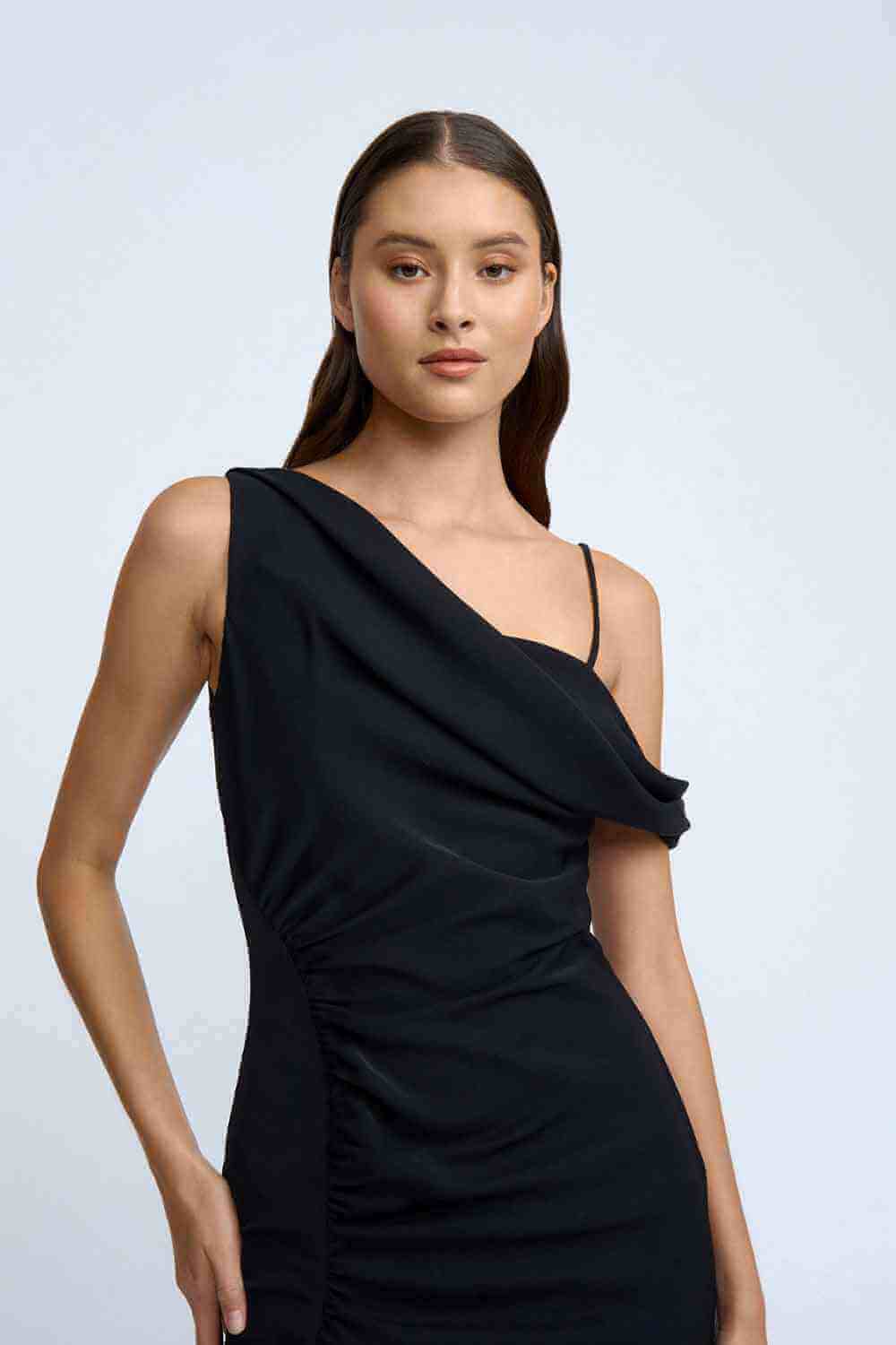 BY JOHNNY By Johnny Nadel Asymmetric Split Gown - Black BELLA n' BEAR