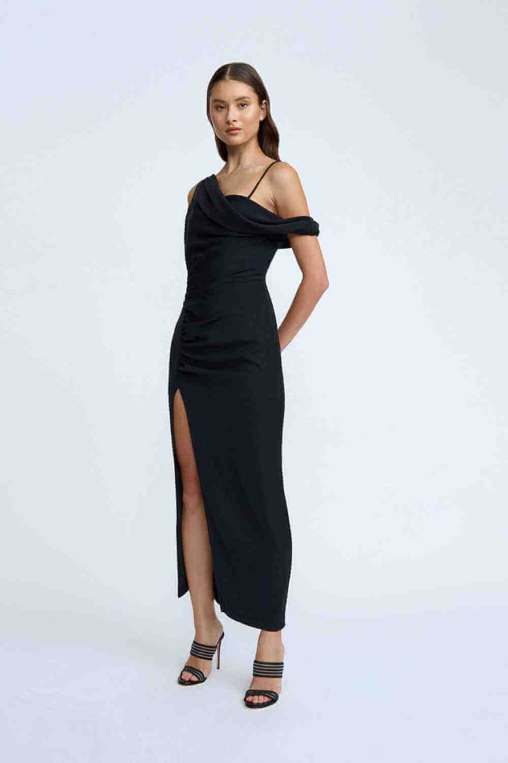 BY JOHNNY By Johnny Nadel Asymmetric Split Gown - Black BELLA n' BEAR