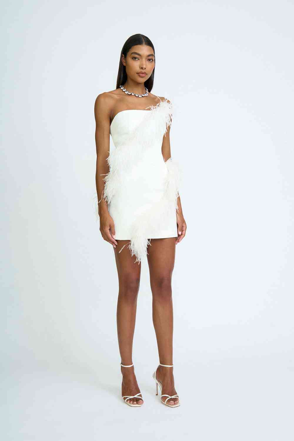 BY JOHNNY By Johnny Sadira Spiral Feather Mini Dress - Ivory BELLA n' BEAR