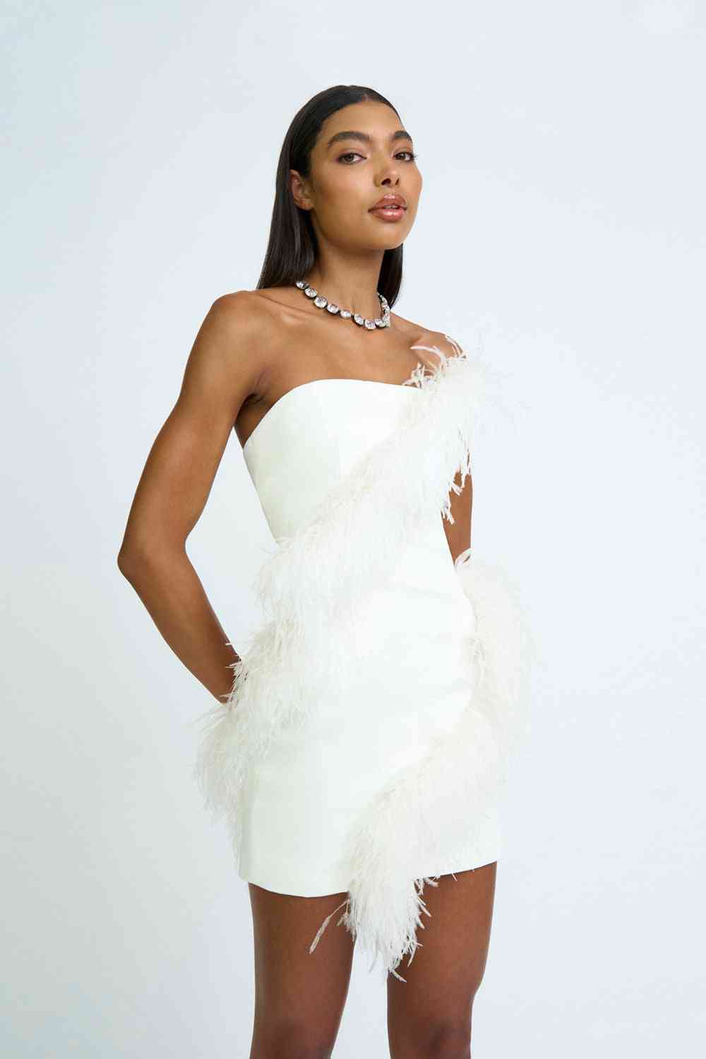 BY JOHNNY By Johnny Sadira Spiral Feather Mini Dress - Ivory BELLA n' BEAR