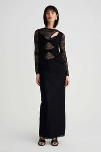 Thumbnail for SUBOO Suboo Gemini Long-sleeve Twist Front Lace Maxi Dress - Black BELLA n' BEAR