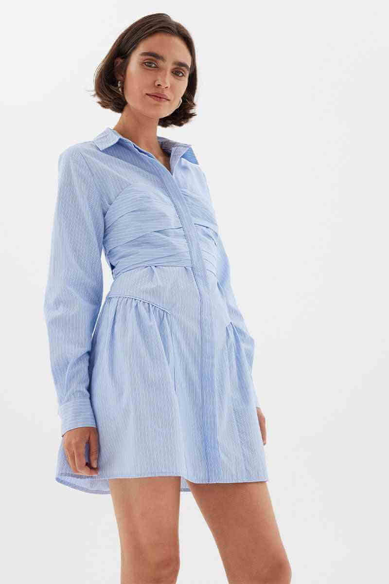 SOVERE STUDIO Sovere Evermore Corset Shirt Dress - Mid Blue BELLA n' BEAR