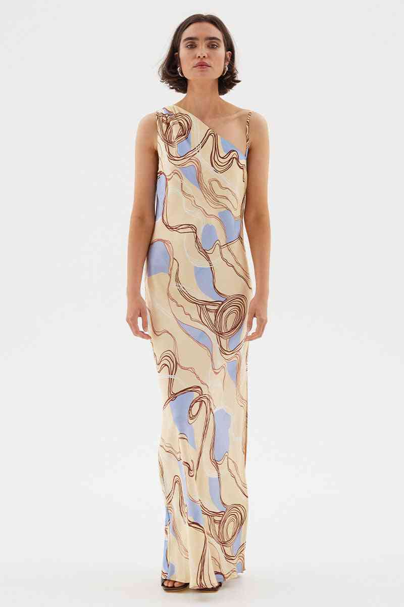 SOVERE STUDIO Sovere Studio Expression Asymmetric Slip Dress - Custard/Blue BELLA n' BEAR