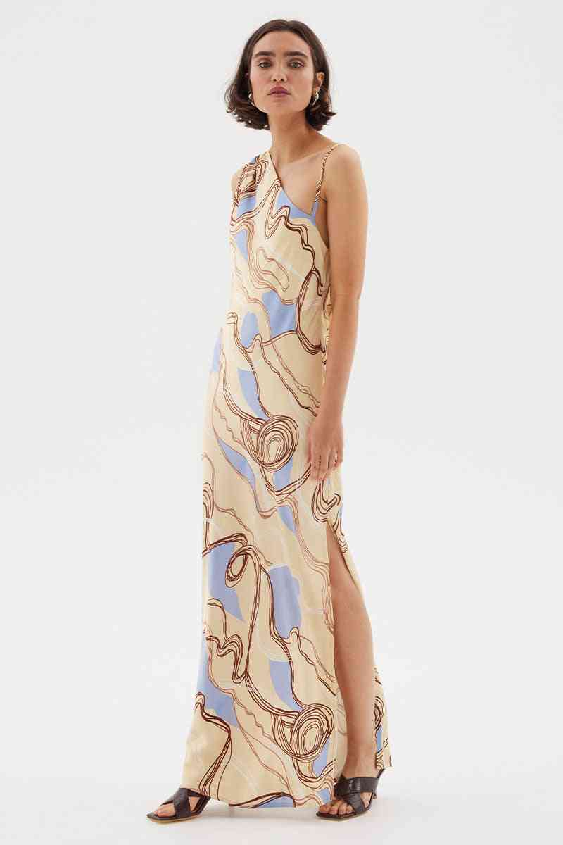 SOVERE STUDIO Sovere Studio Expression Asymmetric Slip Dress - Custard/Blue BELLA n' BEAR