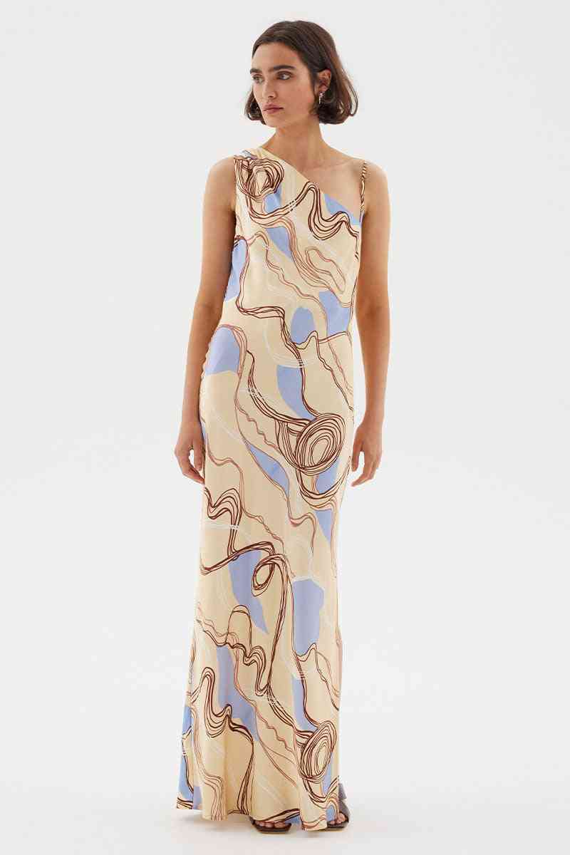 SOVERE STUDIO Sovere Studio Expression Asymmetric Slip Dress - Custard/Blue BELLA n' BEAR