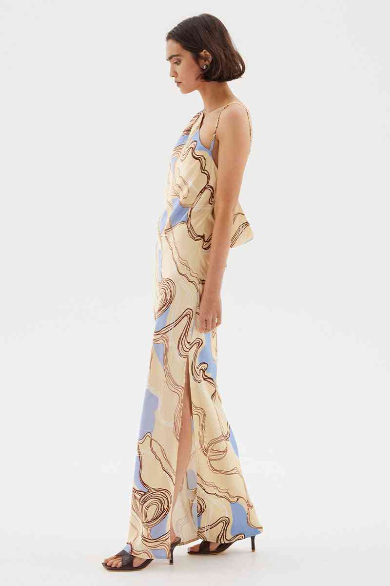 SOVERE STUDIO Sovere Studio Expression Asymmetric Slip Dress - Custard/Blue BELLA n' BEAR