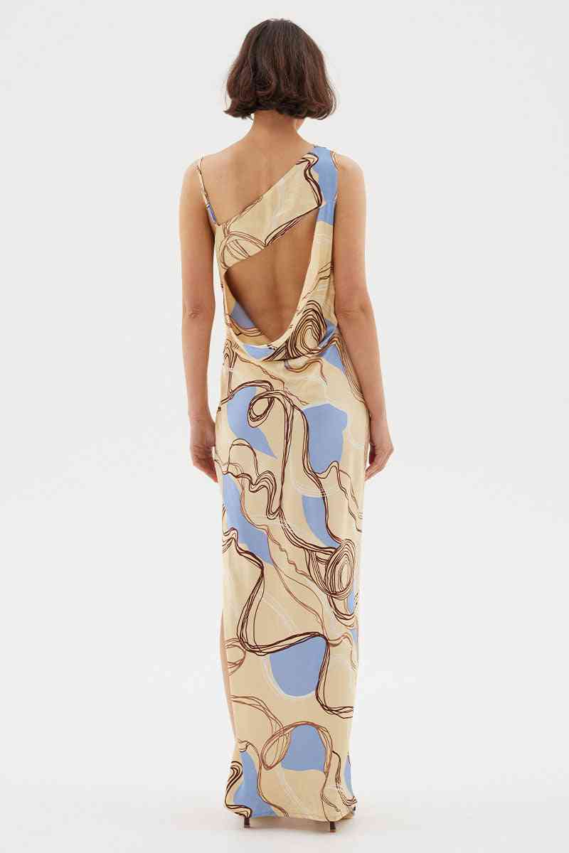 SOVERE STUDIO Sovere Studio Expression Asymmetric Slip Dress - Custard/Blue BELLA n' BEAR