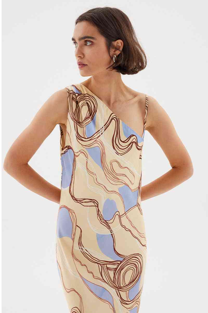 SOVERE STUDIO Sovere Studio Expression Asymmetric Slip Dress - Custard/Blue BELLA n' BEAR