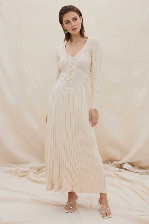 SOVERE STUDIO Sovere Laced Long Sleeve Midi Dress - Natural BELLA n' BEAR