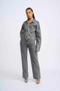 Thumbnail for BY JOHNNY By Johnny Rebel Crop Jacket - Grey Stone Wash BELLA n' BEAR