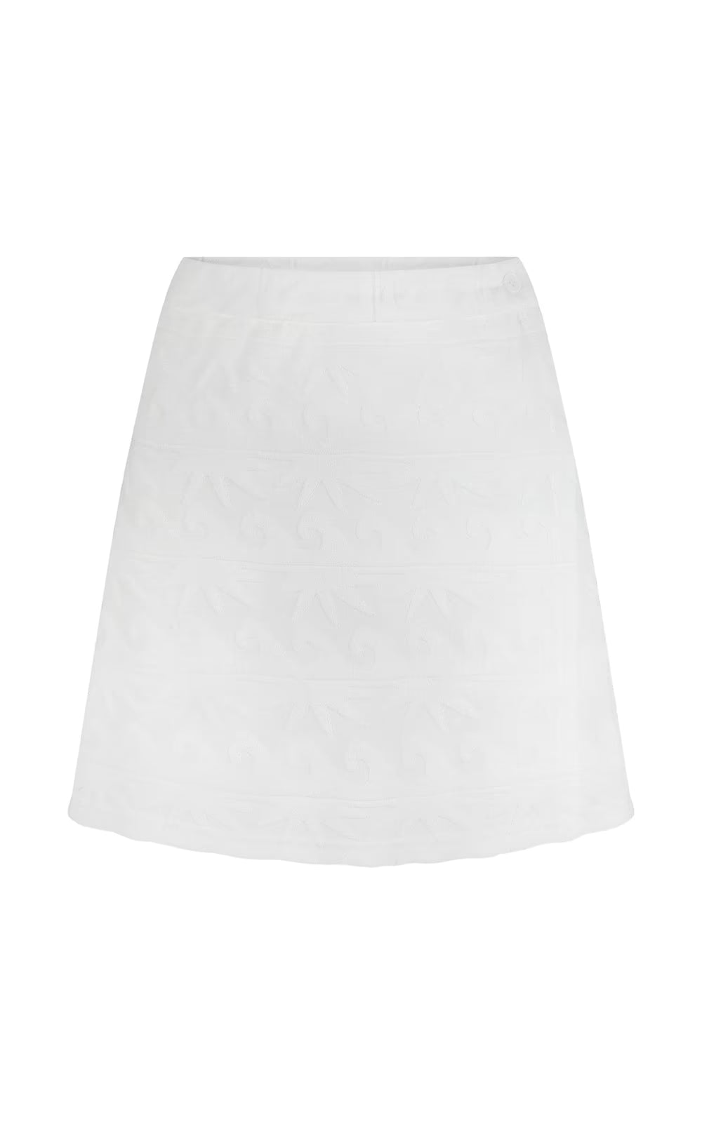 Vanilla terry wrap skirt, A-line front view with subtle embossed texture