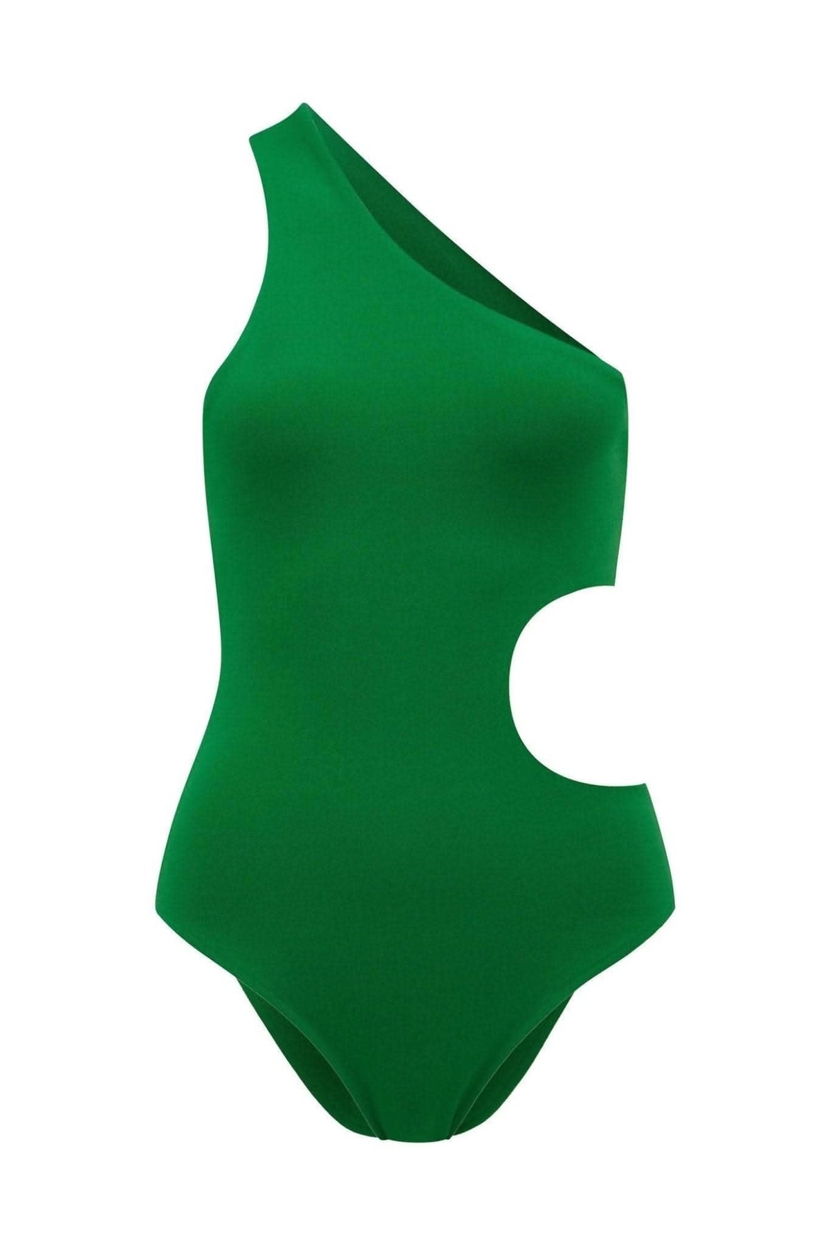 Fern green one-shoulder bodysuit, seamless fitted one-piece