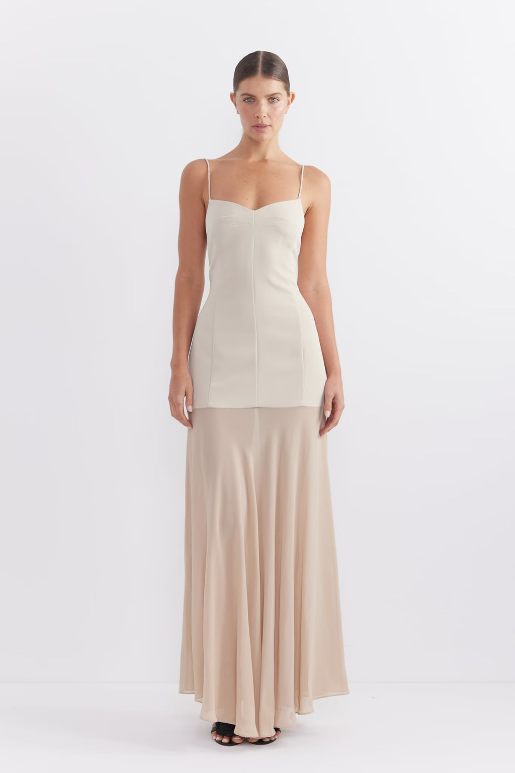 Stone cami maxi dress with square neckline and flowing A-line skirt