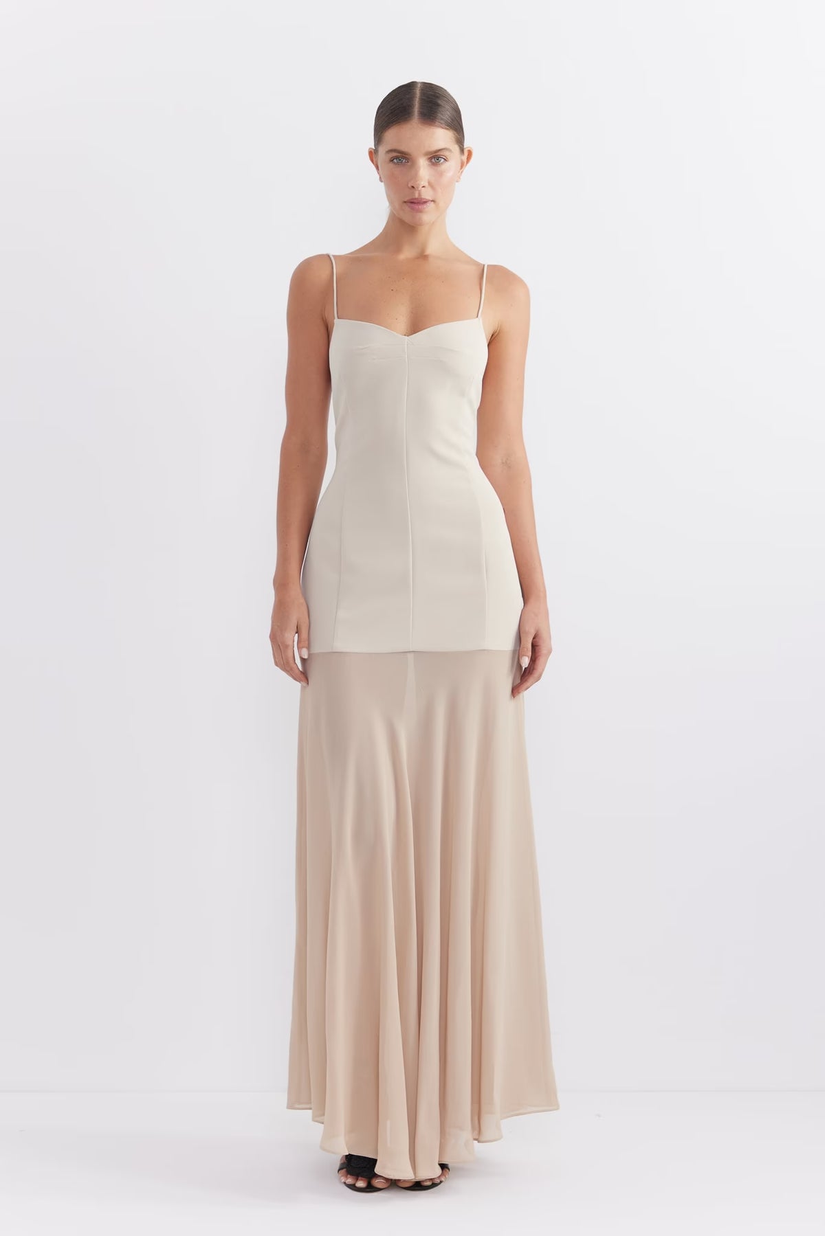 Stone cami maxi dress with square neckline and flowing A-line skirt
