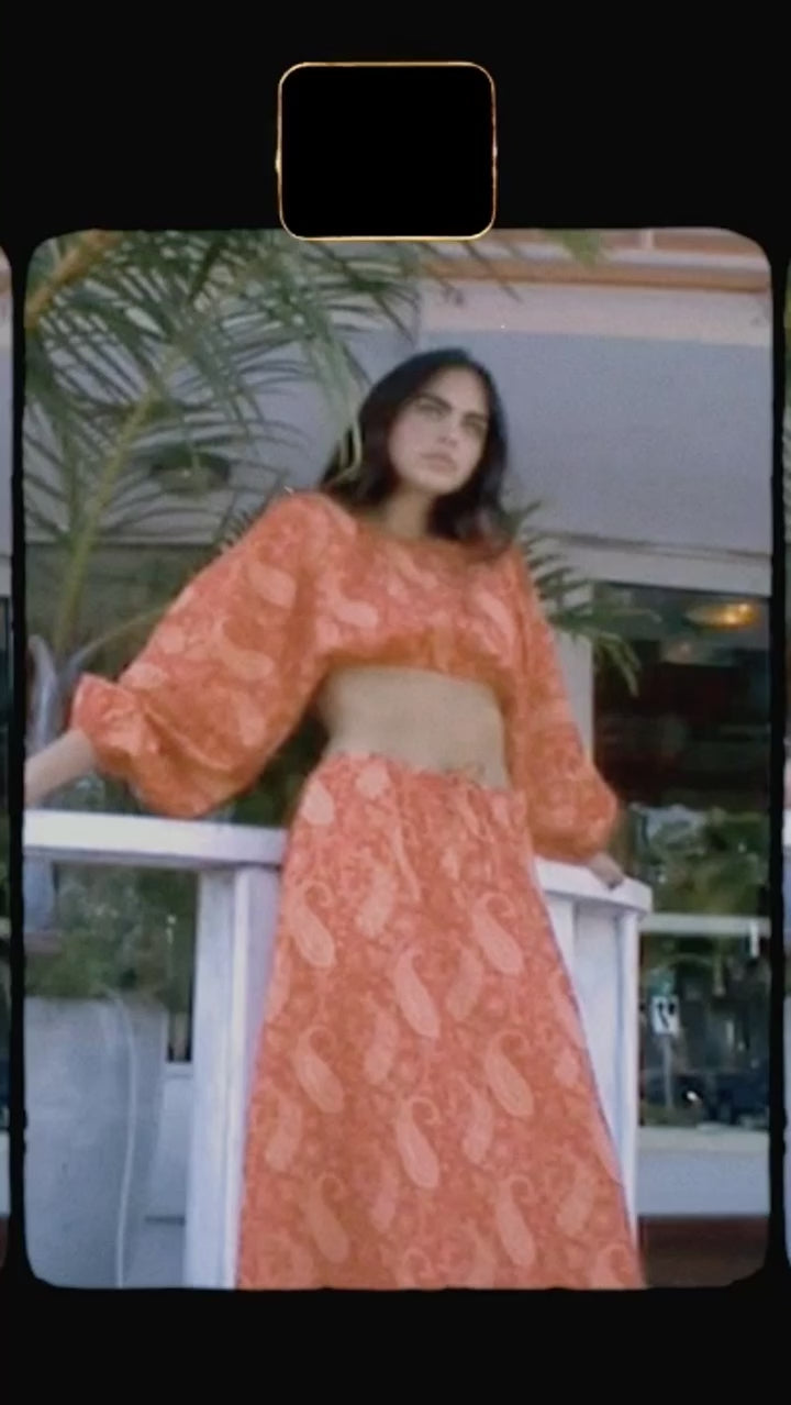 CHARLIE HOLIDAY Charlie Holiday Jarrah Linen Maxi Skirt - Terracotta Paisley BELLA n' BEAR