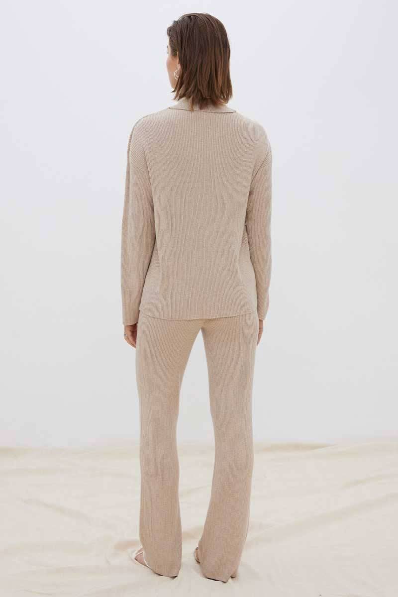 Fawn knit shirt and pants set, back view