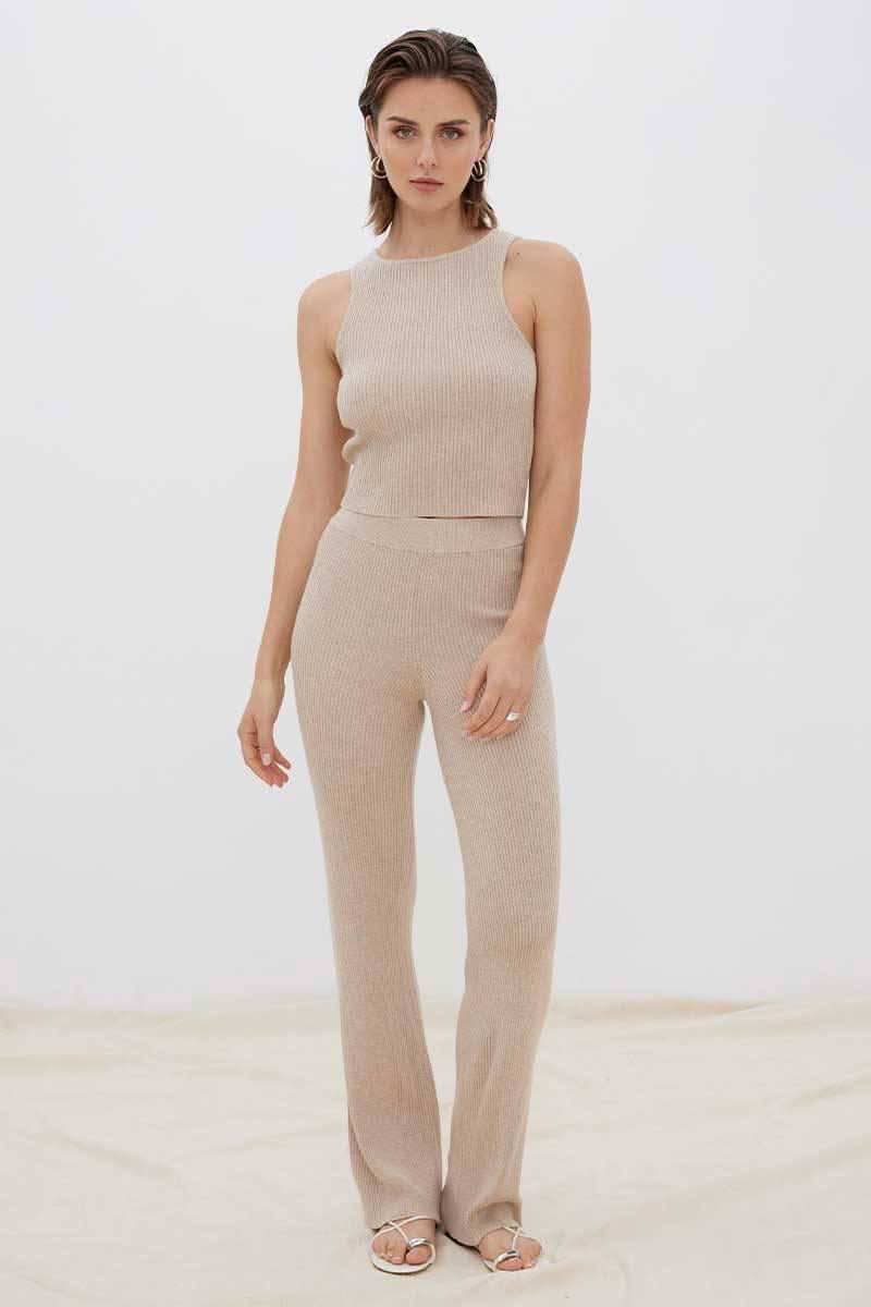 Fawn sleeveless knit shirt with matching knit pants