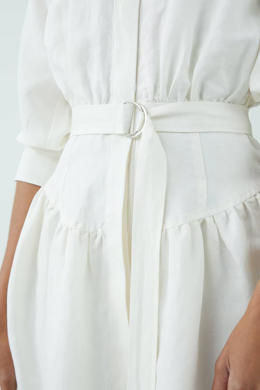 Off-white shirt dress waist tie with metal ring belt detail