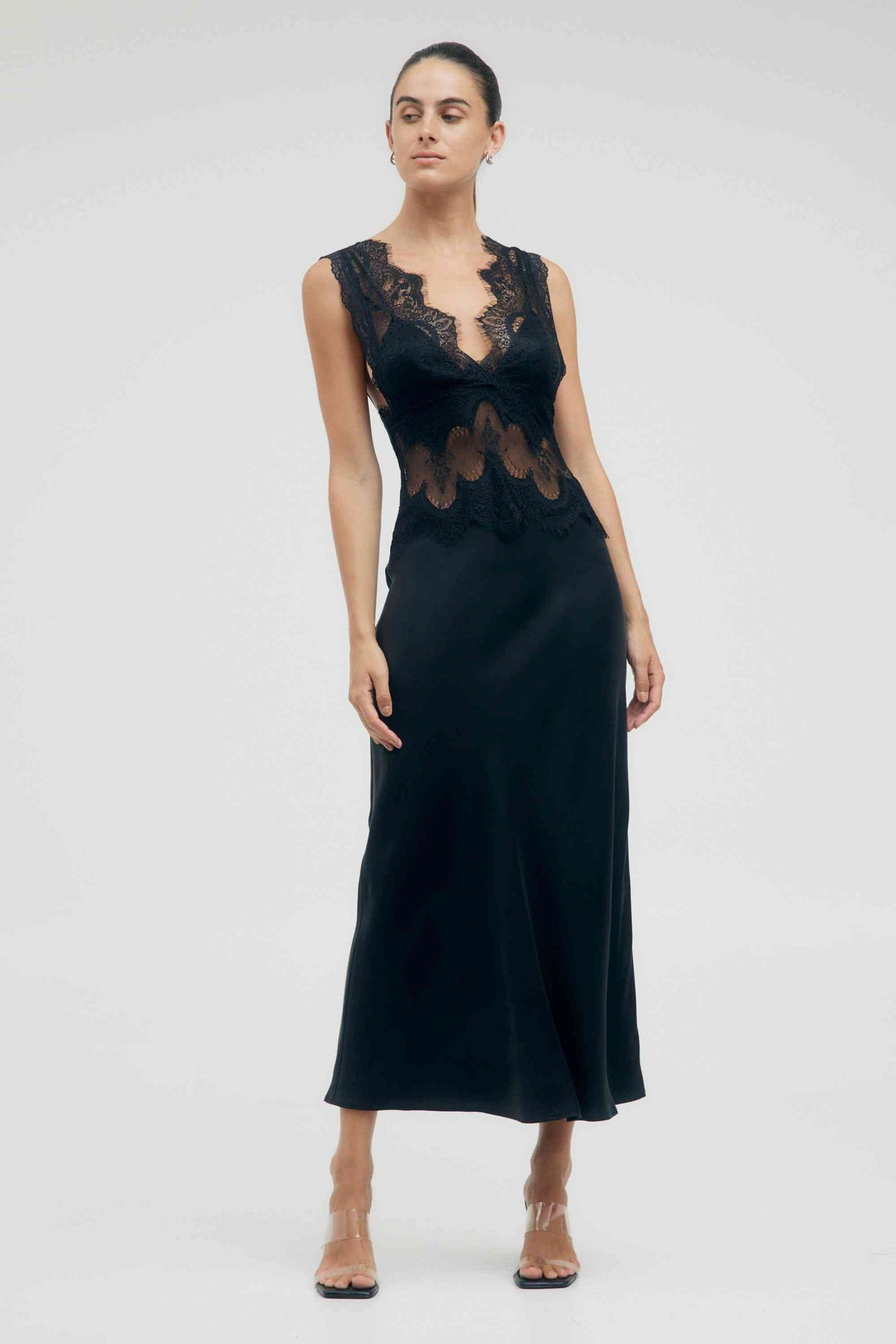 THIRD FORM Third From Visions Lace Deep V Maxi Dress - Ebony BELLA n' BEAR