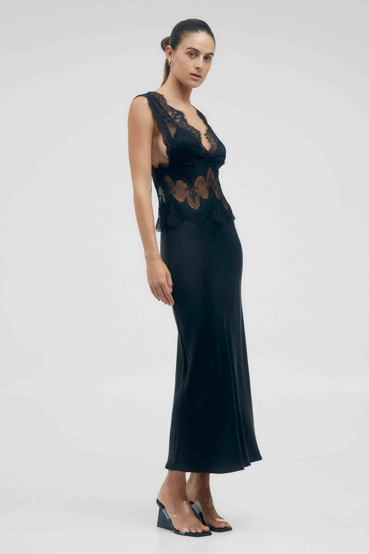 THIRD FORM Third From Visions Lace Deep V Maxi Dress - Ebony BELLA n' BEAR