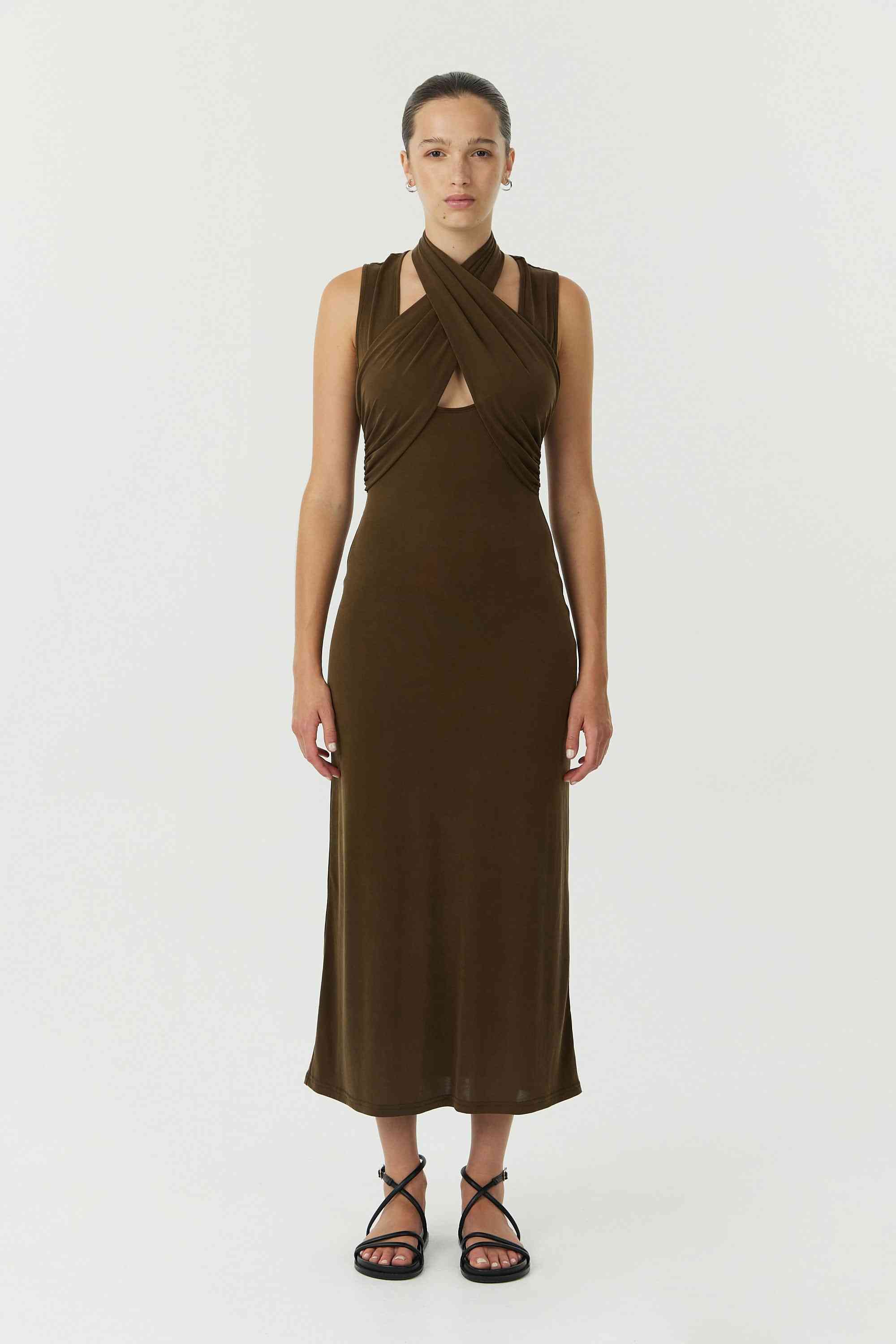 THIRD FORM Third Form Wisteria Wrap Neck Tank Dress - Chocolate BELLA n' BEAR